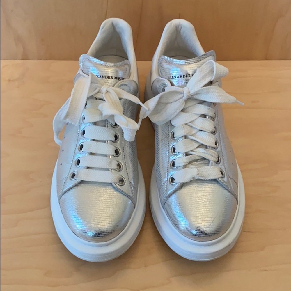 Alexander Mqueen silver platform sneakers